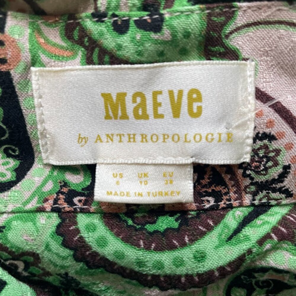 Maeve by Anthropologie | Green Pink Paisley Button-Down Blouse | Size 10 - Picture 3 of 3